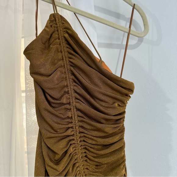 NEW Anthropologie Misha Ruched Asymmetrical Halter Midi Dress NWT - Picture 5 of 7